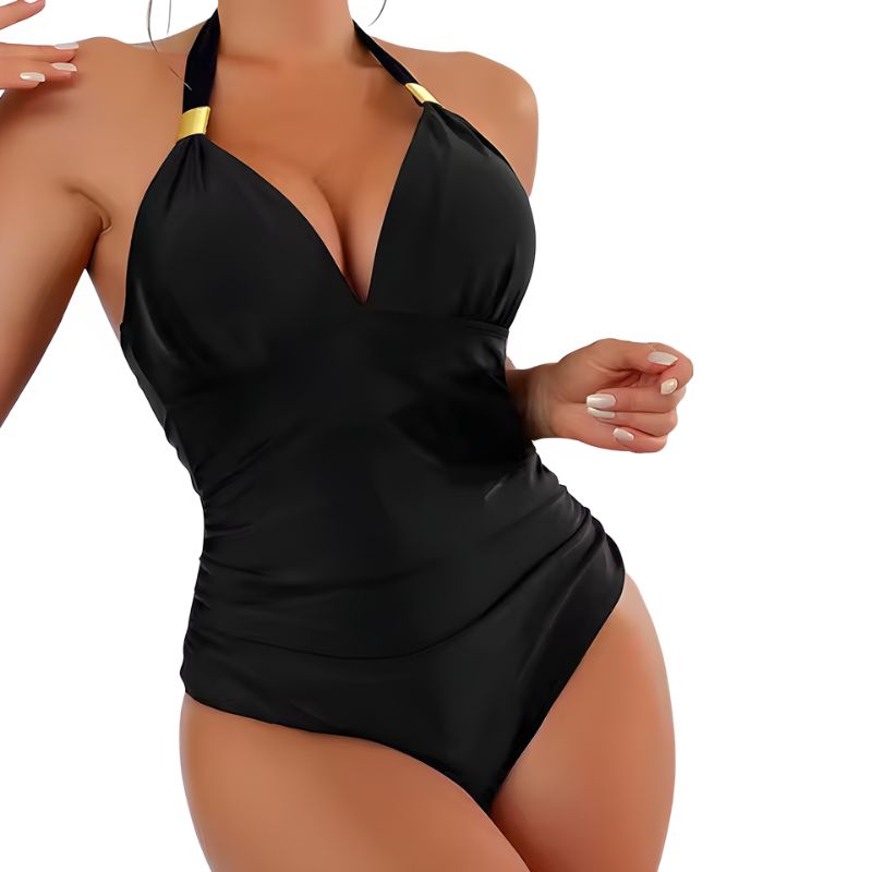 Women Halter Neck Swimsuit with Gathered Detailing