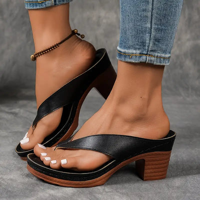 Women Slip On Block Heel Thong Style Sandals