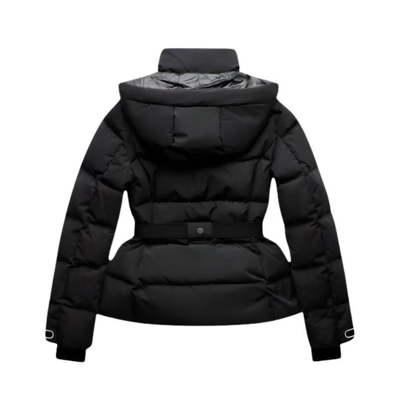Women’s Black Puffer Jacket with Belted Waist