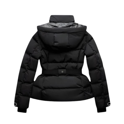 Women’s Black Puffer Jacket with Belted Waist