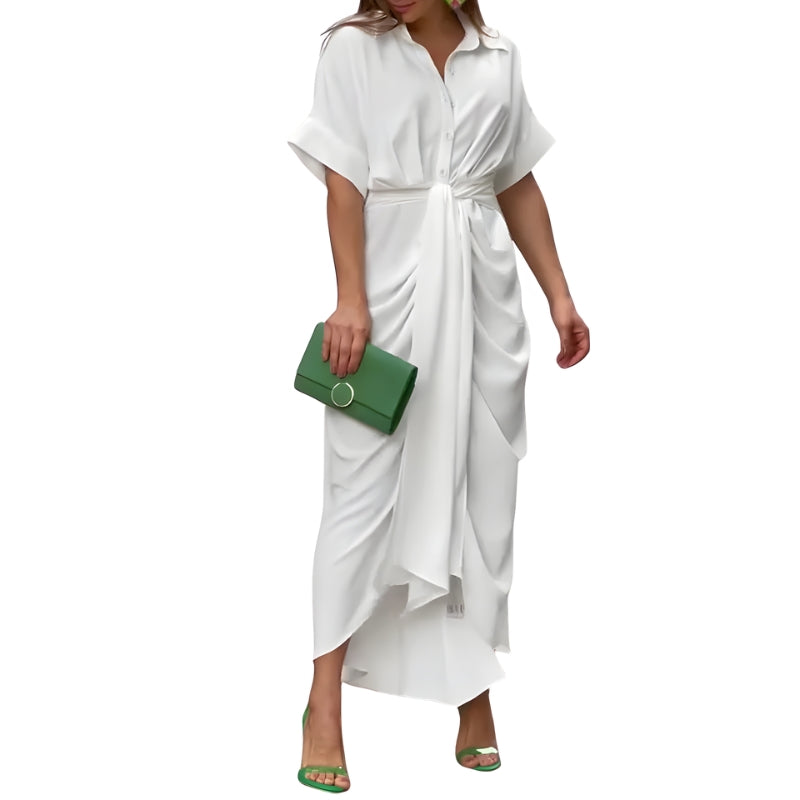 Women's Button-Down Midi Dress with Tie Waist Detail