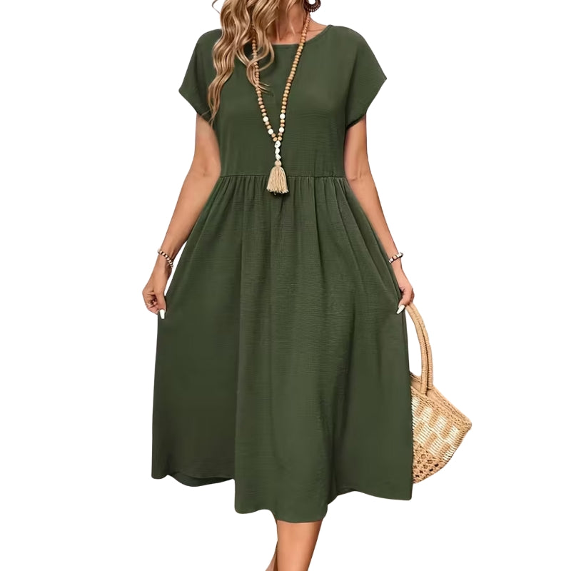 Women’s Casual Midi Dress with Side Pockets