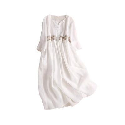 Women's Dress with V-Neck and Embroidered Waistband