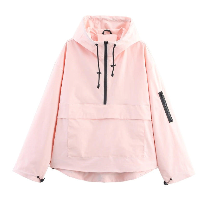 Women’s Half-Zip Hooded Jacket with Front Pocket