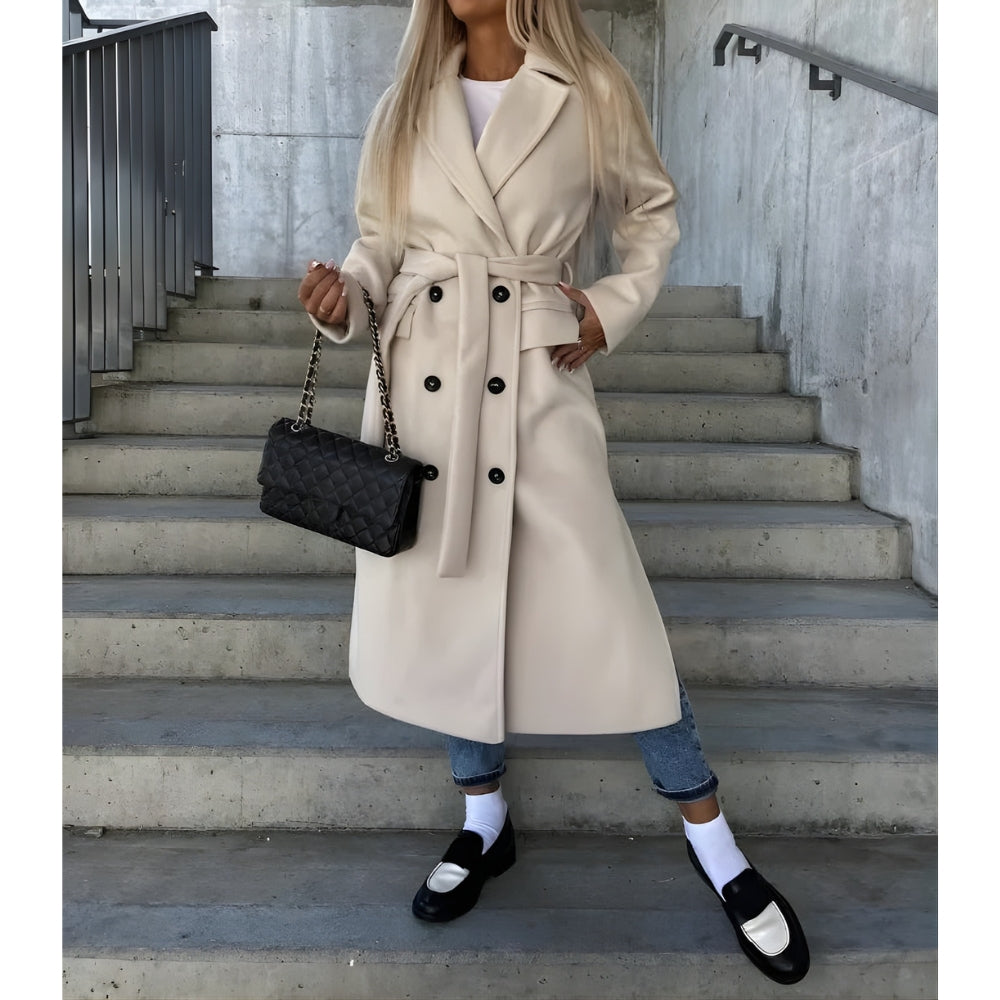 Women’s Long Double Breasted Coat with Buttons