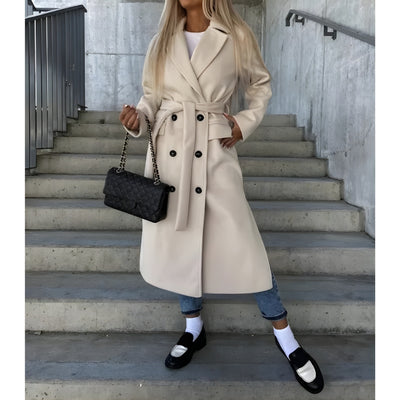 Women’s Long Double Breasted Coat with Buttons