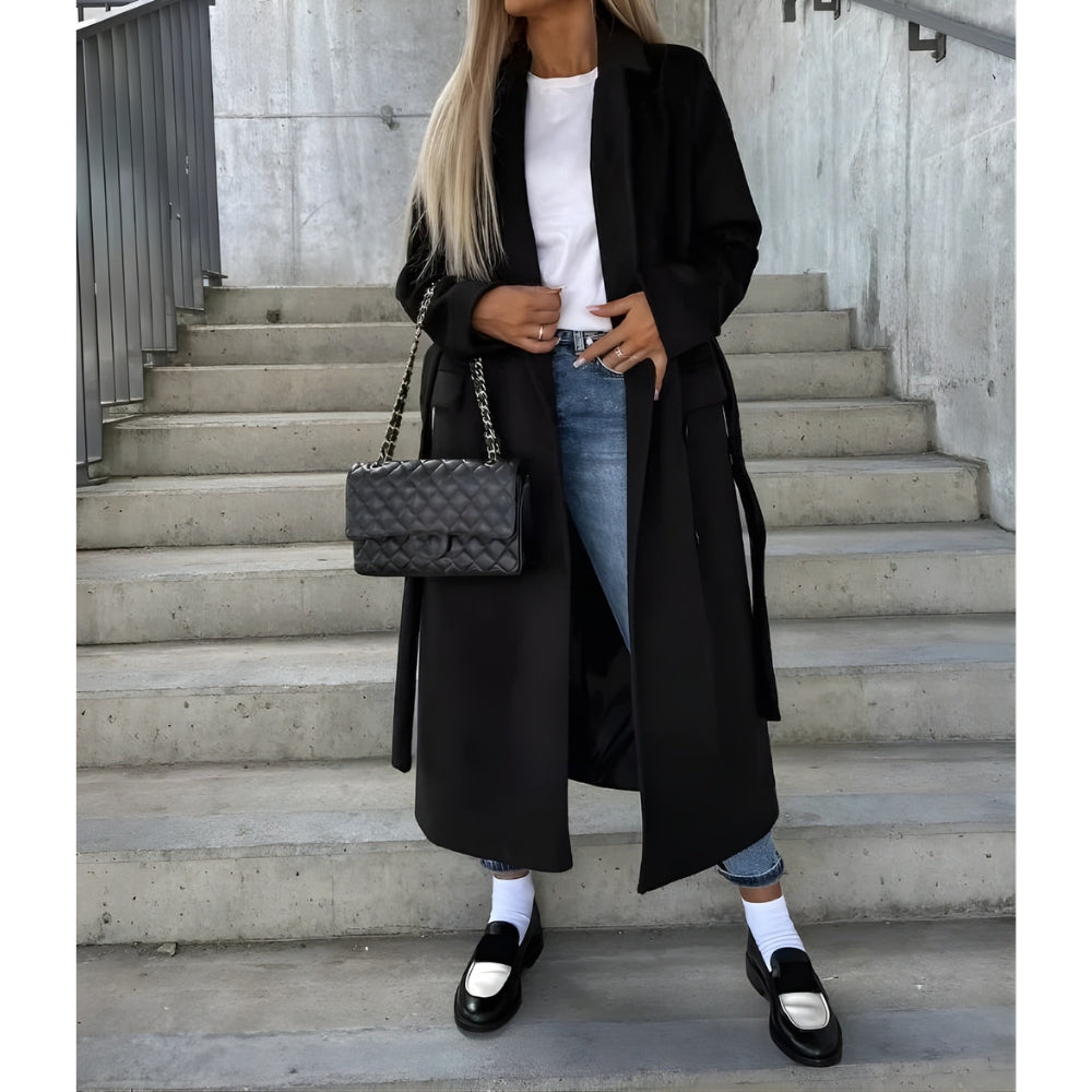 Women’s Long Double Breasted Coat with Buttons