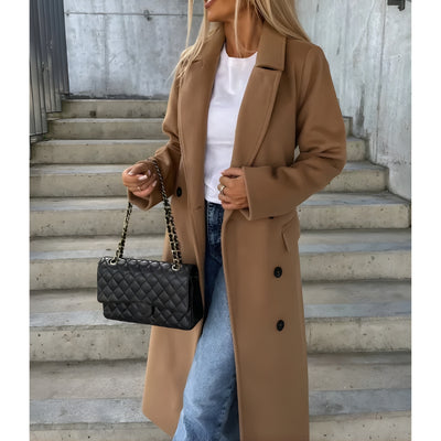 Women’s Long Double Breasted Coat with Buttons