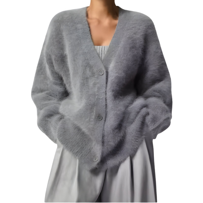 Women’s Long Sleeve Fuzzy Knit Cardigan with Buttons