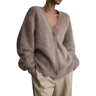 Women’s Long Sleeve Fuzzy Knit Cardigan with Buttons