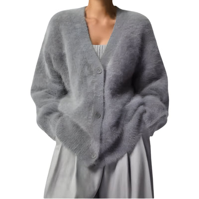 Women’s Long Sleeve Fuzzy Knit Cardigan with Buttons