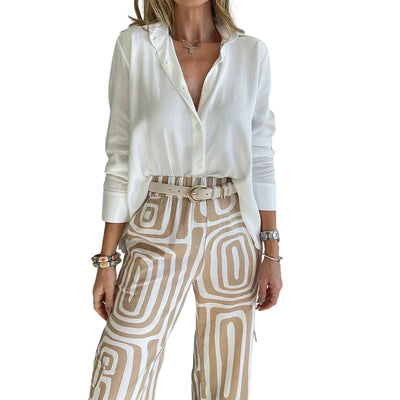 Women's Long Sleeve Shirt and High-Waist Pant Set