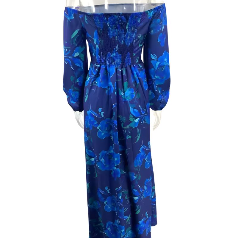 Women’s Off Shoulder Floral Maxi Dress with Long Sleeves