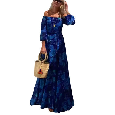 Women’s Off Shoulder Floral Maxi Dress with Long Sleeves
