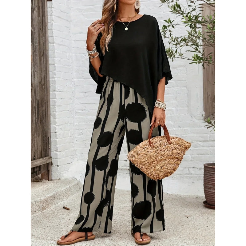 Women's Oversized Top and Wide Leg Pants Two Piece Set