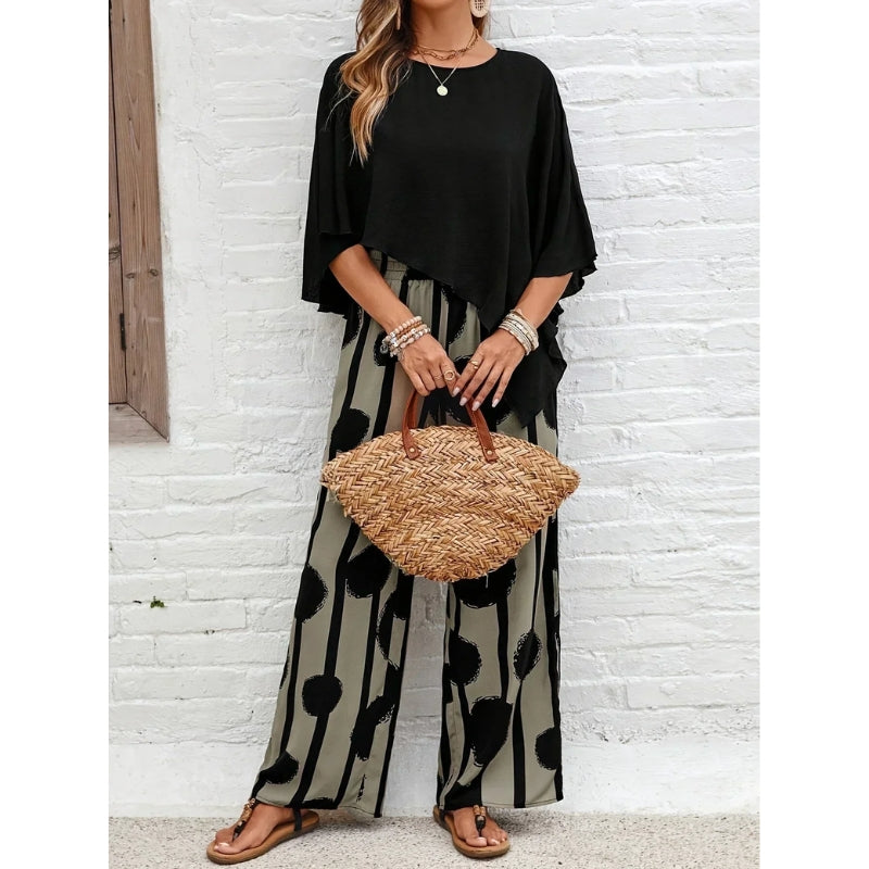 Women's Oversized Top and Wide Leg Pants Two Piece Set