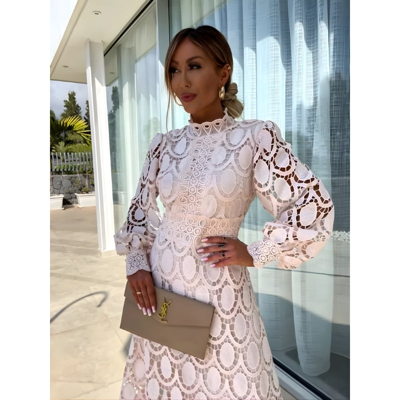 Women’s Lace Midi Dress with Long Sleeves