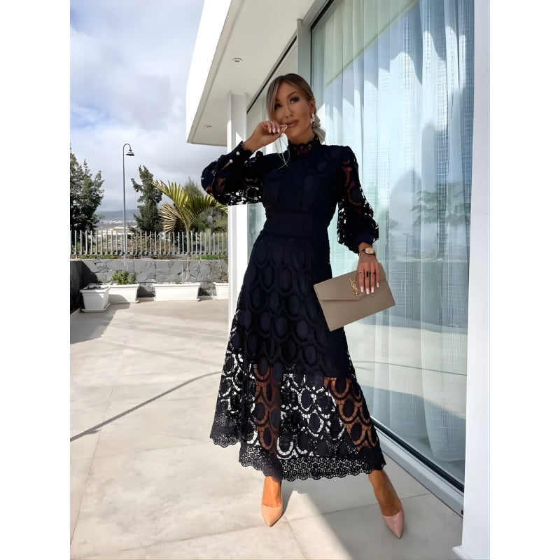 Women’s Lace Midi Dress with Long Sleeves