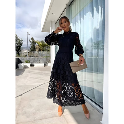 Women’s Lace Midi Dress with Long Sleeves