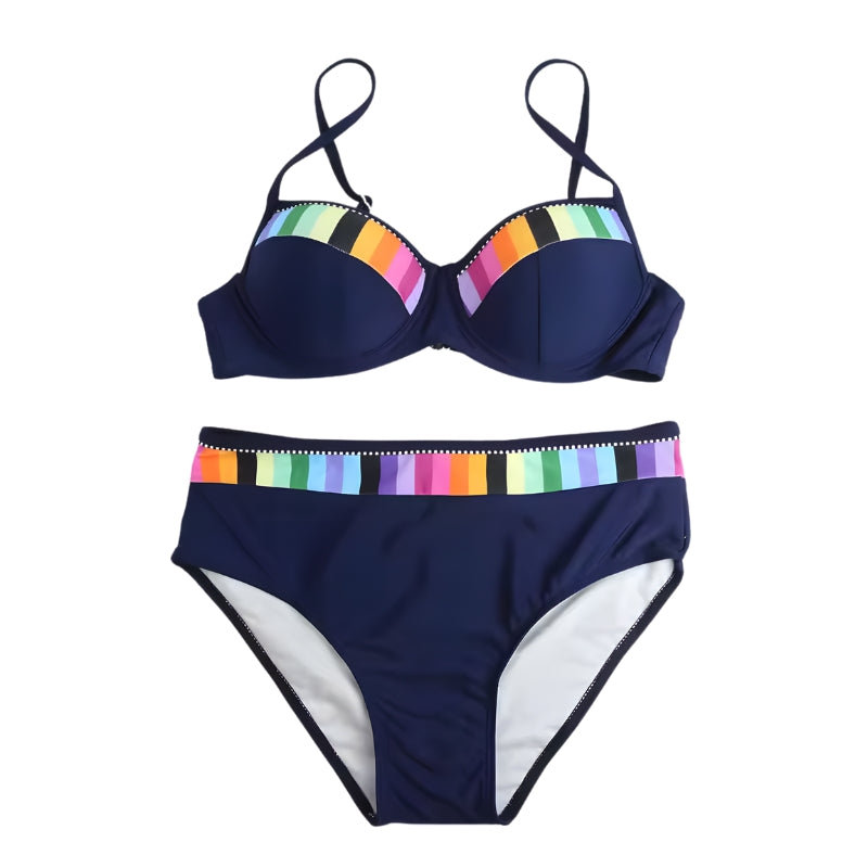 Women's Two-Piece Swimsuit with Colored Stripes