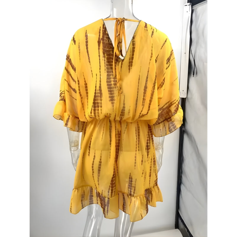 Women's V-Neck Mini Dress with Tiered Ruffle Hem