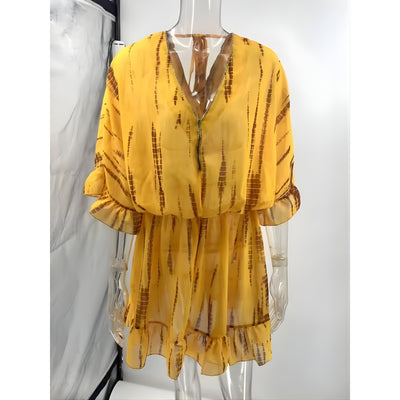 Women's V-Neck Mini Dress with Tiered Ruffle Hem