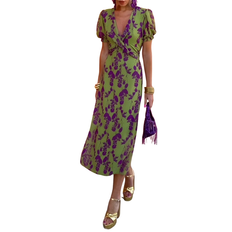Women’s Wrap Midi Dress with Floral Print