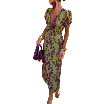 Women’s Wrap Midi Dress with Floral Print