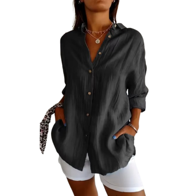 Women's Button-Down Loose Fit Long Sleeves Collared Shirt