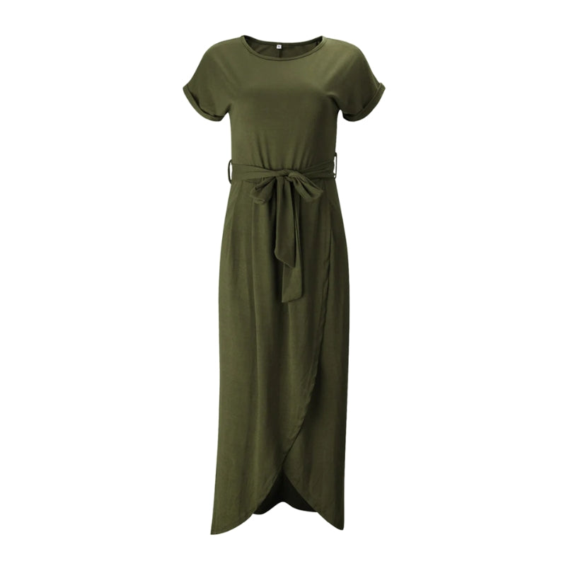 Women's Dress with Tie Belt and Front Split