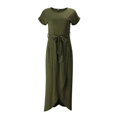 Women's Dress with Tie Belt and Front Split