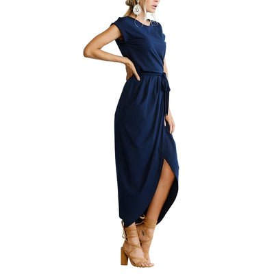 Women's Dress with Tie Belt and Front Split