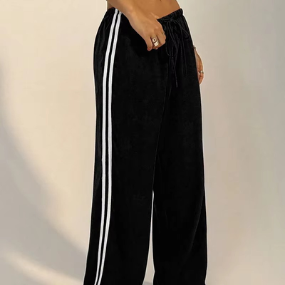 Women's Highwaisted Waistband Color Block Loose Fit Trousers