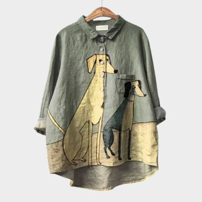 Women’s Oversized Shirt with Playful Dog Print