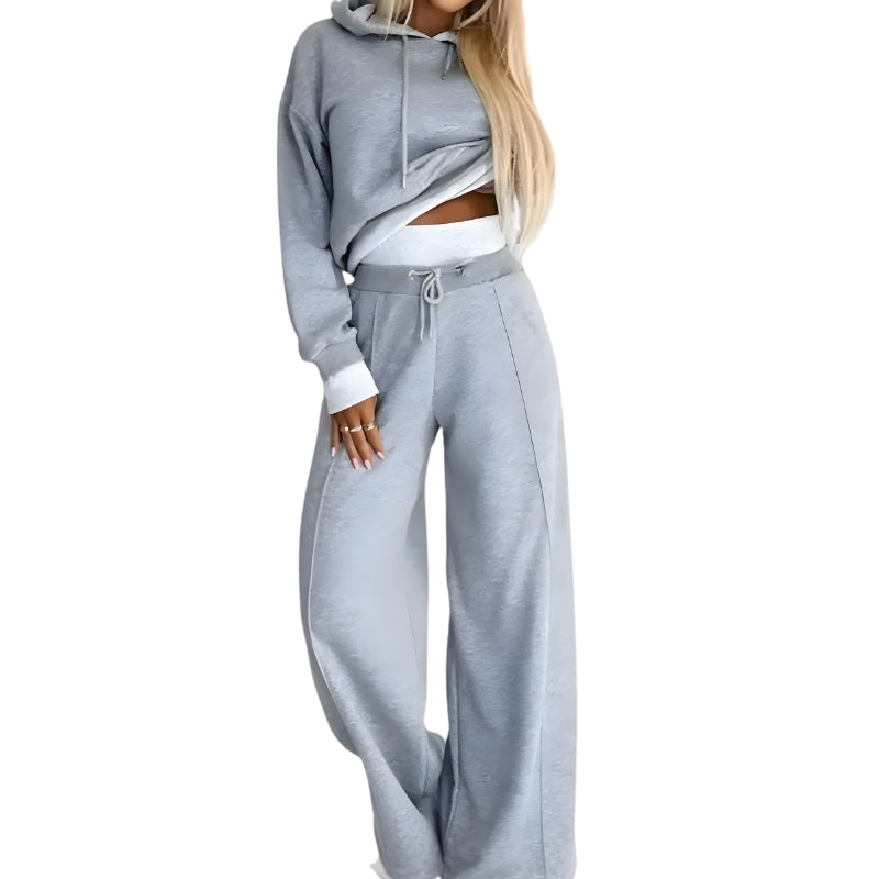 Women’s 2-Piece Set with Cropped Hoodie and Wide-Leg Pants