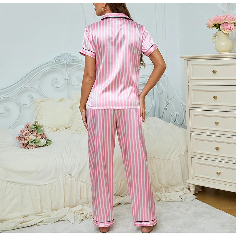 Women's 2-Piece Striped Pajama Set with Button-Front Top & Full Pants
