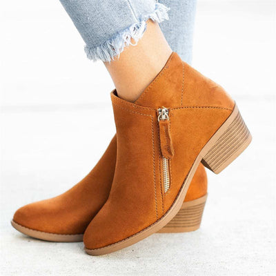 Women's Ankle Low Block Heel with Side Zipper