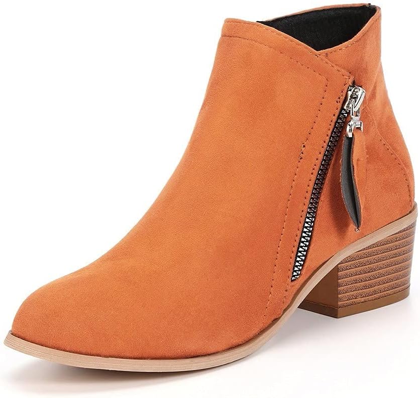 Women's Ankle Low Block Heel with Side Zipper