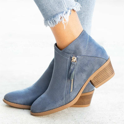 Women's Ankle Low Block Heel with Side Zipper