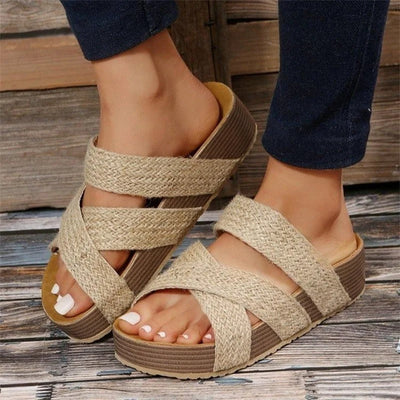 Women's Braided Platform Wedge Cross Strap Sandals