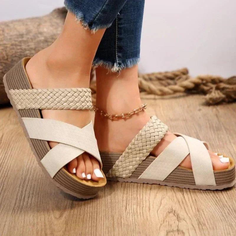 Women's Braided Platform Wedge Cross Strap Sandals
