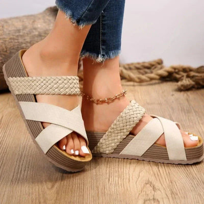 Women's Braided Platform Wedge Cross Strap Sandals