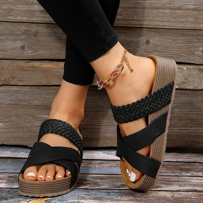 Women's Braided Platform Wedge Cross Strap Sandals