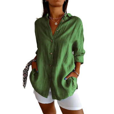Women's Button-Down Loose Fit Long Sleeves Collared Shirt