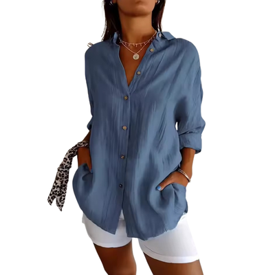 Women's Button-Down Loose Fit Long Sleeves Collared Shirt