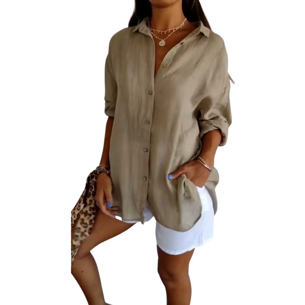 Women's Button-Down Loose Fit Long Sleeves Collared Shirt