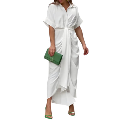 Women's Button-Down Midi Dress with Tie Waist Detail