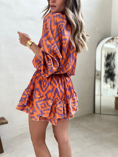 Women's Button-Front Romper with Geometric Print