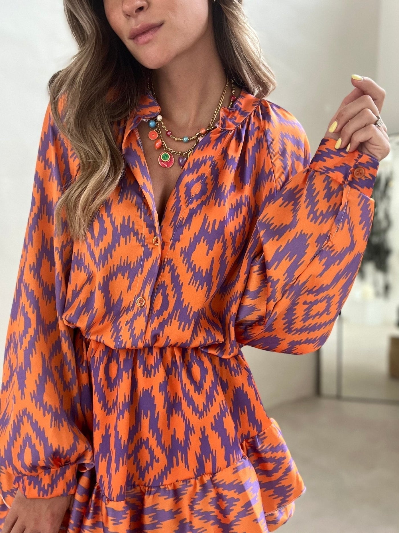 Women's Button-Front Romper with Geometric Print
