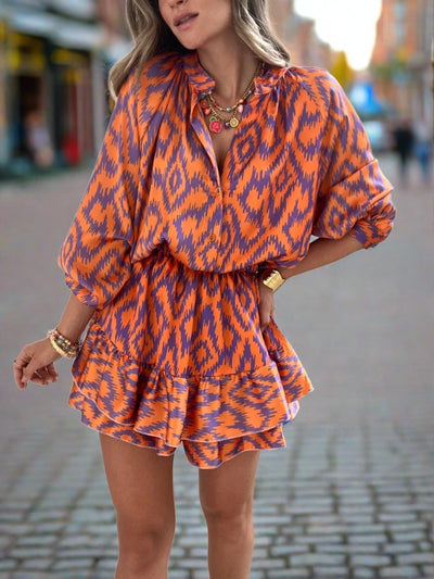 Women's Button-Front Romper with Geometric Print